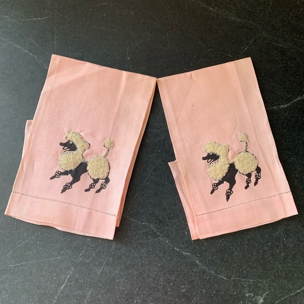 VINTAGE IRISH LINEN | Set of 2 | Pink Poodle Hand Towels